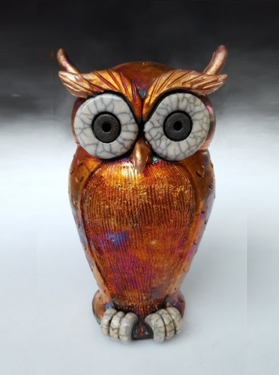 Raku Owl by Round Tree Pottery